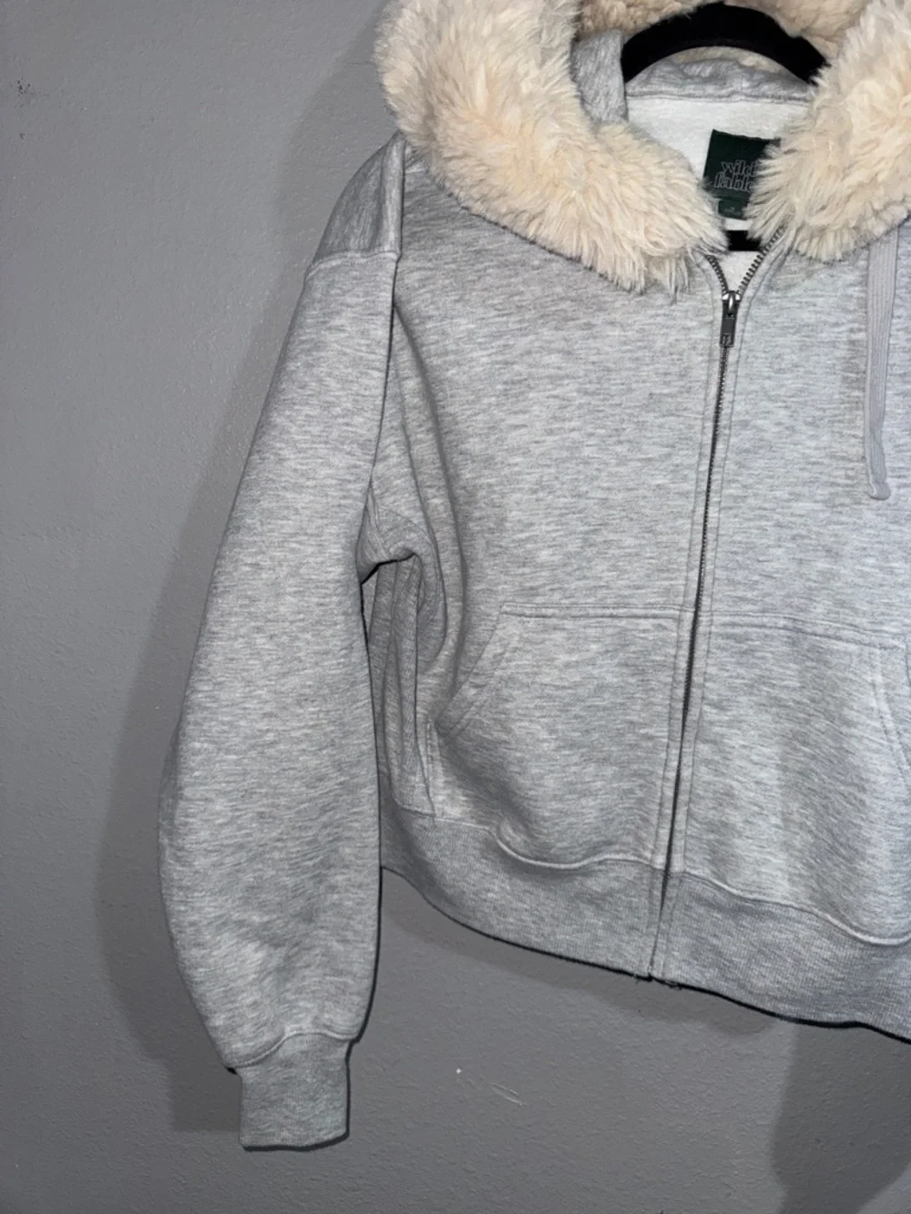 wild fable Light Gray Hoodie with Cream Faux Fur Trim - Picture 3 of 10
